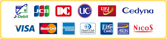 取り扱いデビットカード・クレジットカード(J-Debit、JCB、DC、UC、UFJカード、Cedyna、VISA、Masterカード、アメリカン・エキスプレス、ダイナースクラブカード)